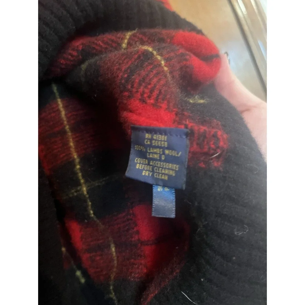 Polo‎ Ralph Lauren | Red & Black Plaid Lambswool Sweater | Shawl Collar | READ
